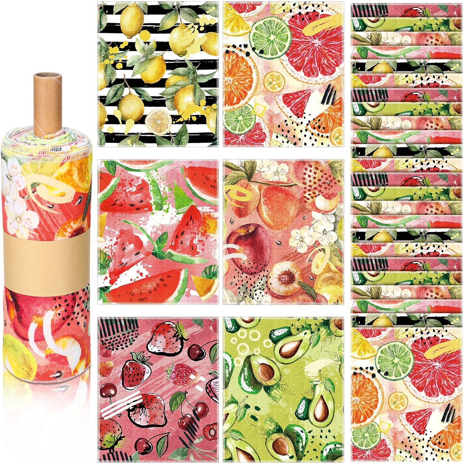 36 Pack Fruit Reusable Cleaning Cloths Washable Cotton Kitchen Towels for Home (Fresh Color)