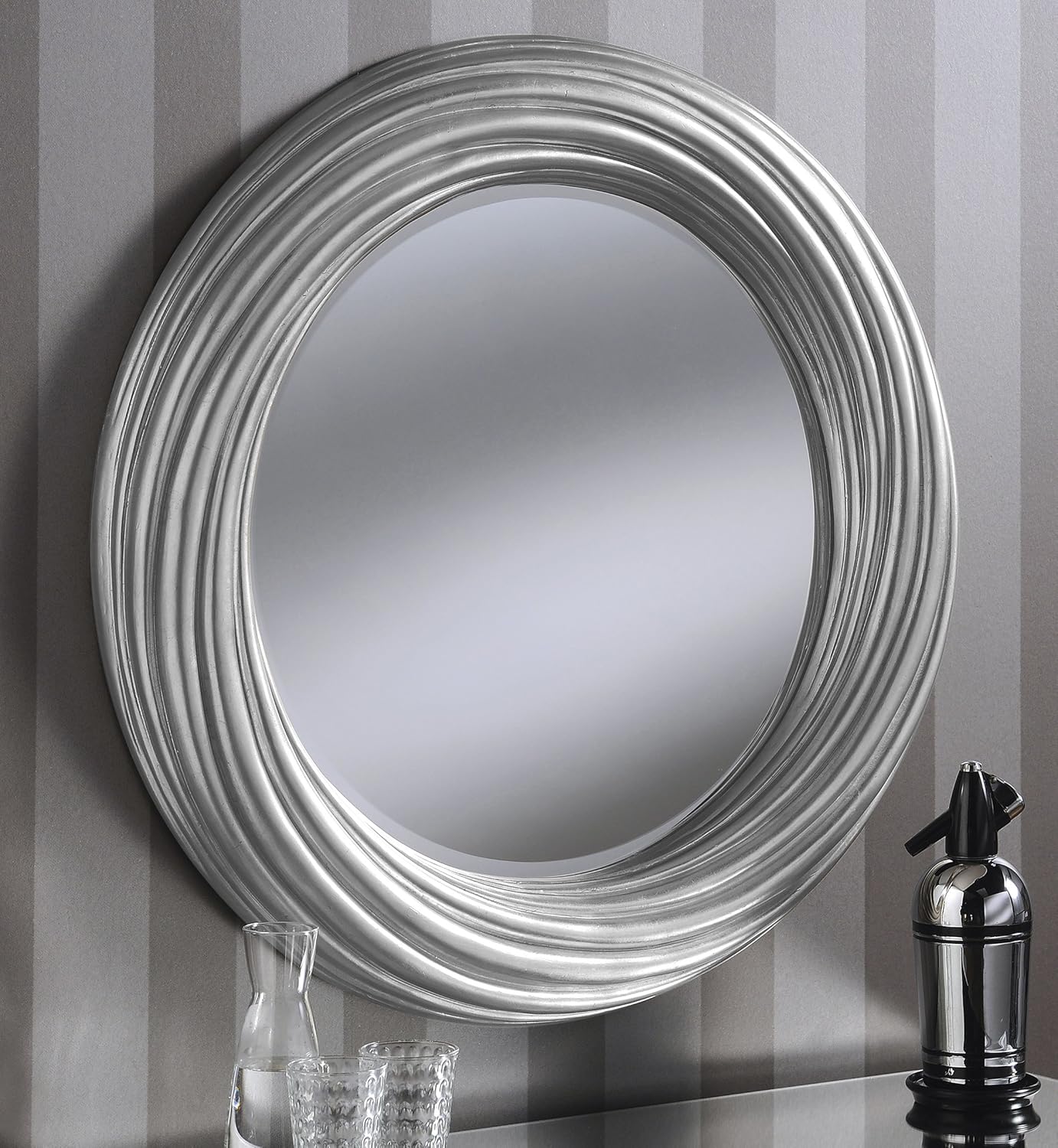 Adele Large Round New Modern Wall Mirror Silver Frame Art Deco Antique