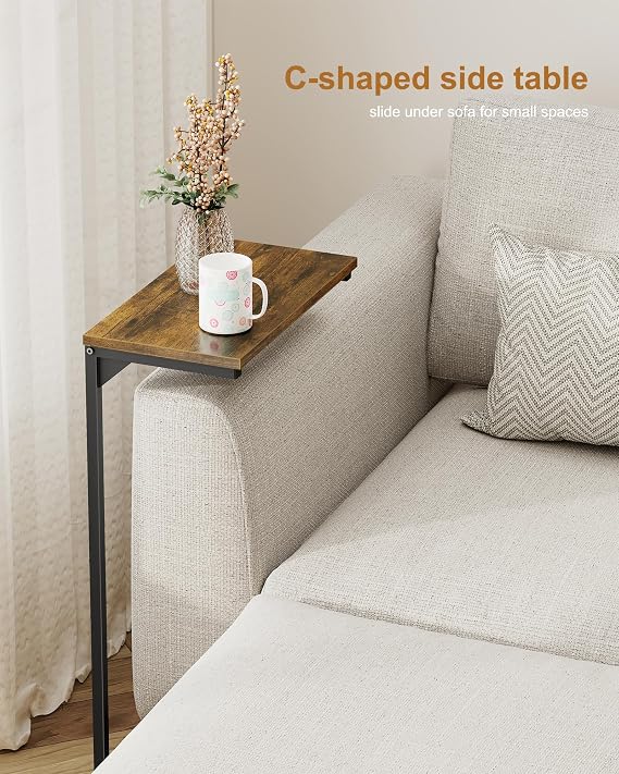 TUTOTAK C Shaped Side Table, Set of 2, Small End Table, 28.7 inch Tall Couch Sofa Table, Living Room, Bed Room, Brown V1TB01BB0712EU
