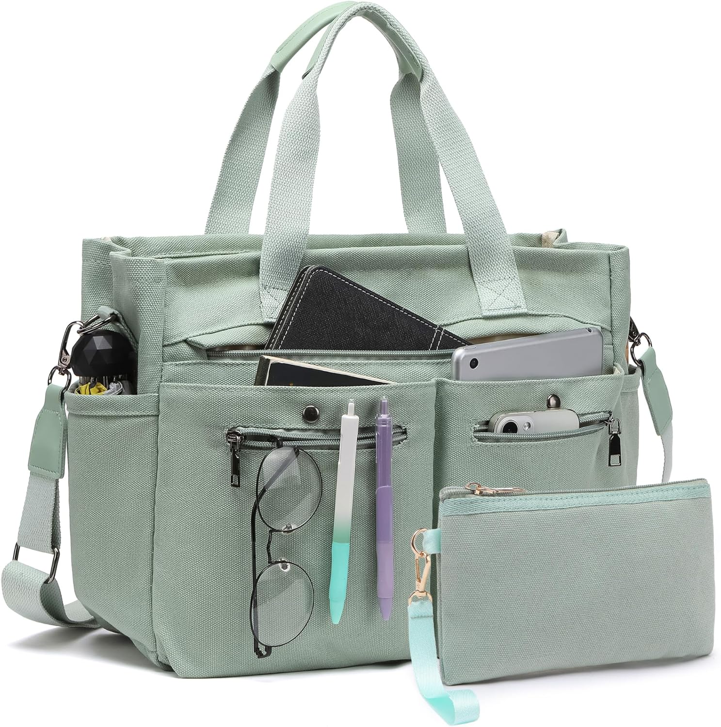 Women's Large Canvas Tote Bag Set (2PCs) - Ideal for Laptop, Hobo, Crossbody, Handbag, Travel, Gym & Work