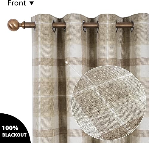 Miniatura 2 de always4u Cortinas a cuadros para dormitorio, sala de estar, 100% opacas, térmicas, ahorro de energía, aspecto de lana, cortinas con ojales de 95