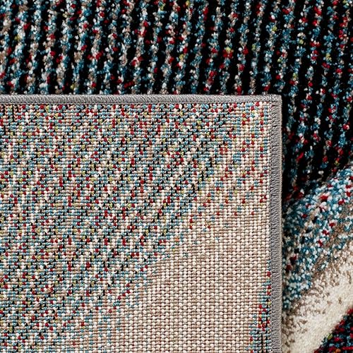 Vista 75 de SAFAVIEH Hollywood Collection - Alfombra decorativa de 2 pies 3 pulgadas x 4 pies, beige y azul, diseño moderno de mediados de siglo, no desprende