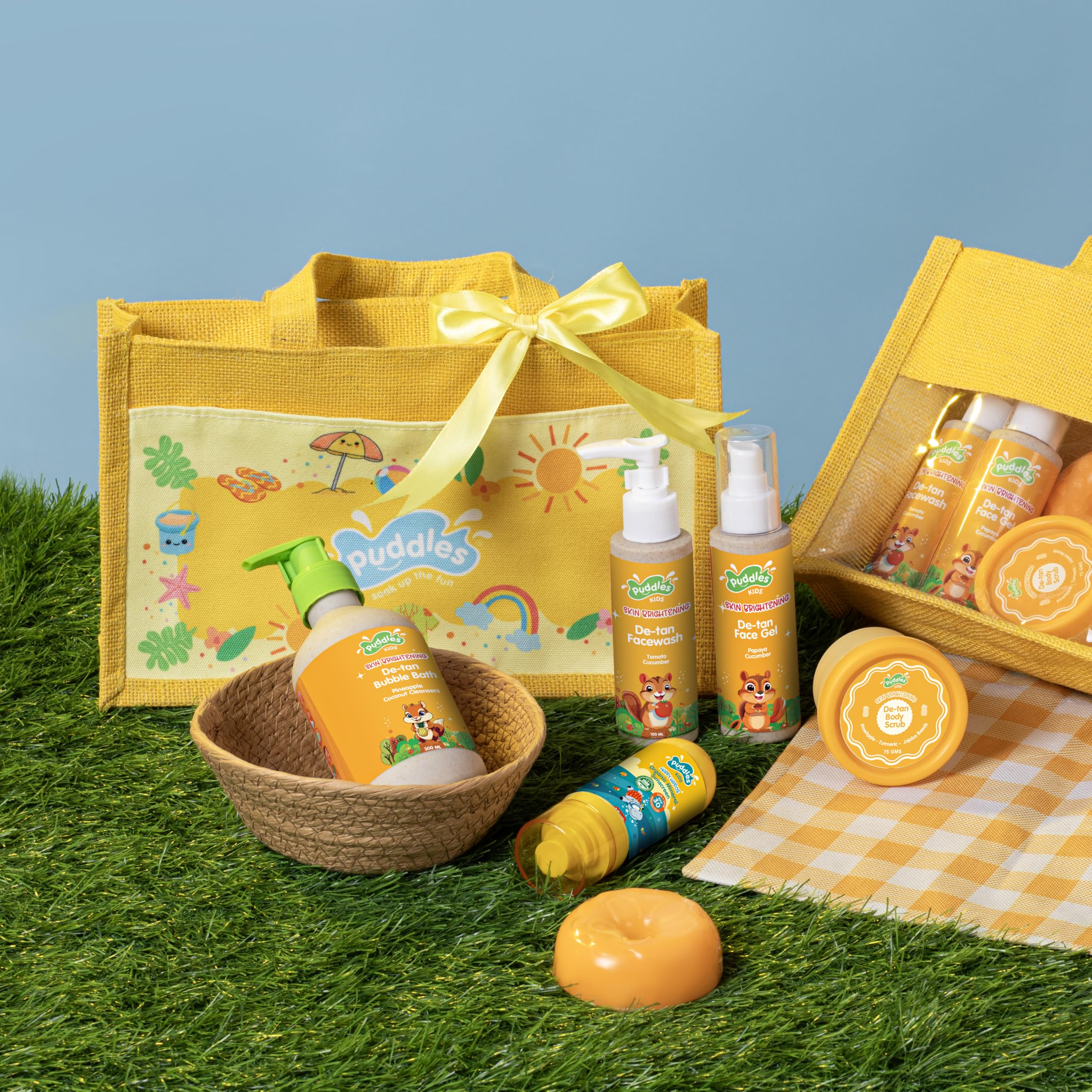 Puddles Kids Glow & Go De-Tan Gift Bag – Chemical-Free Skincare Kit for Boys & Girls Age 2-10 | Includes Face Wash, Soap, Body Wash, Scrub, Moisture Gel & Sunscreen | No Parabens, Sulfates or Toxins-image-48