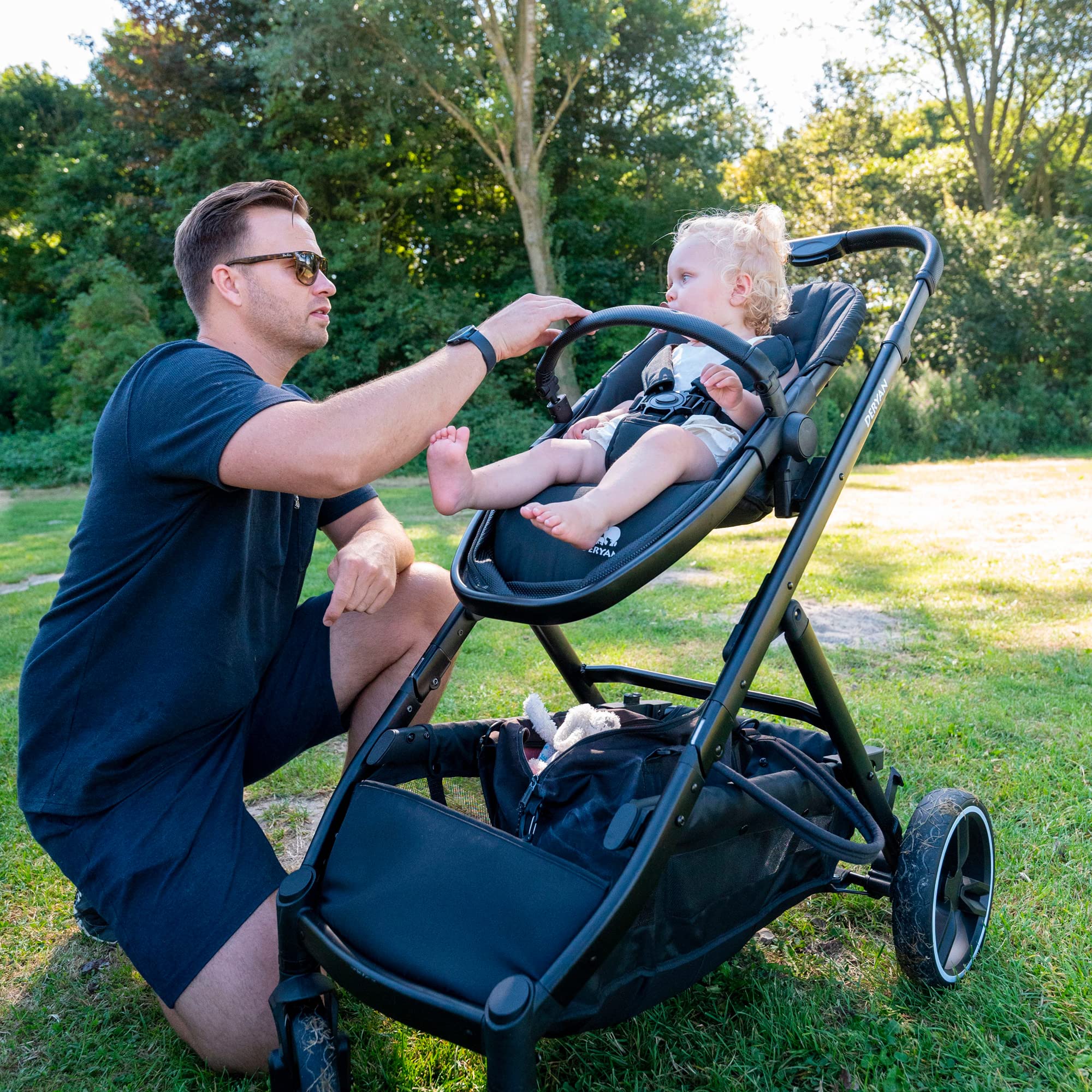Deryan Poussette pour 2 enfants - pour nouveau-nés, tout-petits et enfants d'âge préscolaire - poussette poussette jusqu'à 50 kg - landau - poussette de voyage 2 en 1 ensemble complet - Noir