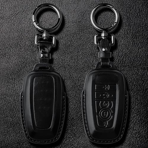 Miniatura 3 de Tukellen Funda de cuero para llavero de Ford con llavero compatible con Ford Explorer Mustang Fusion Escape F150 F250 F350 F450 F550 Edge-Negro