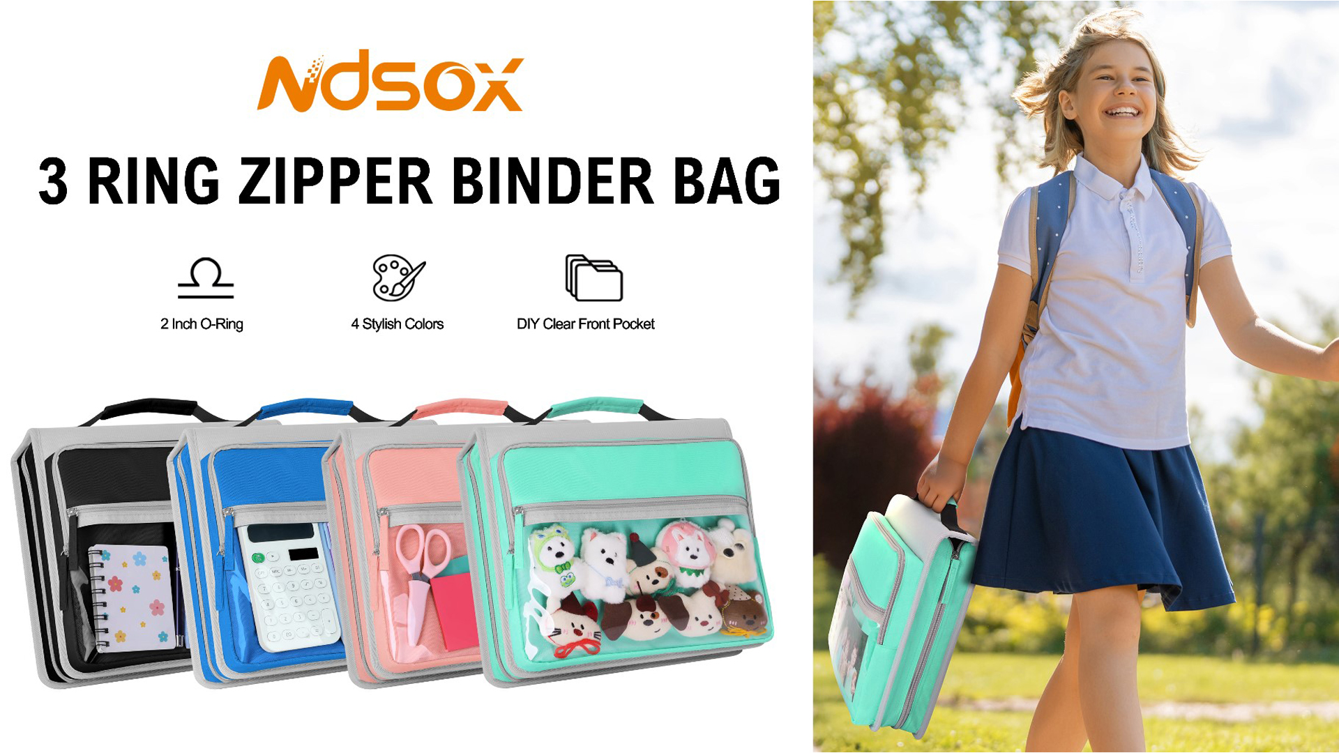 Amazon.com : Ndsox Zipper Binder 3 Ring with Handle, 2 Inch O-Ring