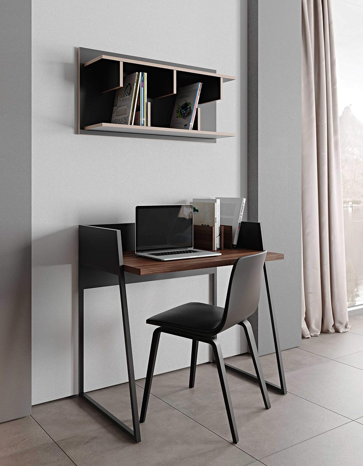 Temahome Volga Desk Home Office, Walnut and Pure Black
