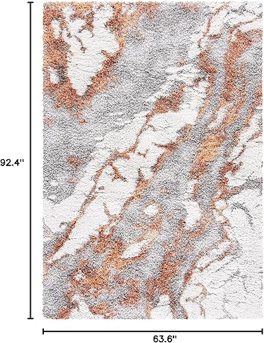 Miniatura 2 de SAFAVIEH Horizon Shag Collection - Alfombra de área, 5.3 x 7.7 pies, color gris y óxido, diseño abstracto moderno, no desprende pelusa y de fácil