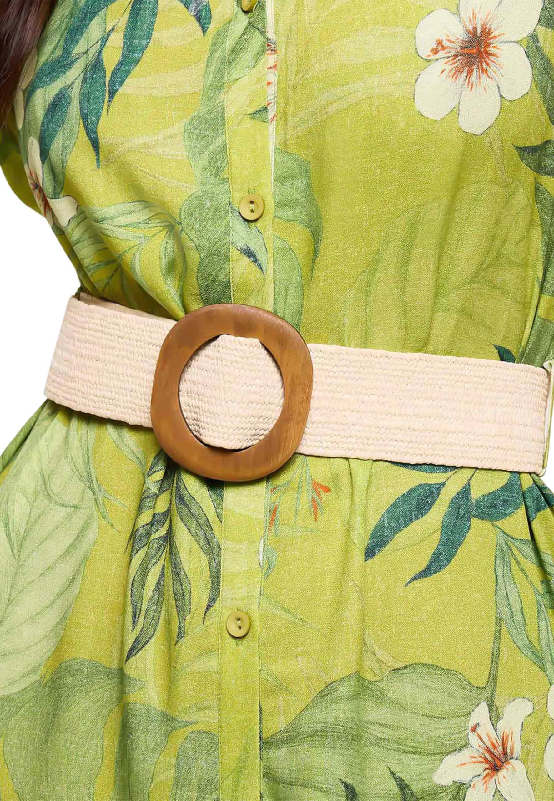 KOALA BAY | Bilimos | Vestido Mujer Verde Estampado Tropical | Vestido Camisero Largo Cinturón | Manga Corta Verano Elegante | Look Casual Vacaciones