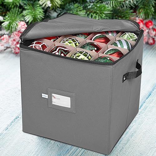 Miniatura 9 de Primode - Caja de almacenamiento para adornos navideños, 4 capas, se adapta a 64 bolas de ornamentos, fabricada con material Oxford 600D duradero