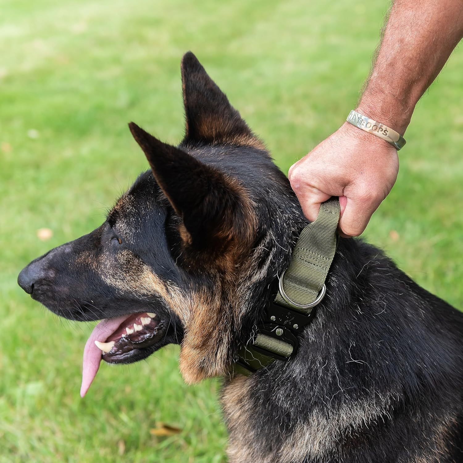 Operation Good Boy Tactical Dog Collar – Heavy Duty Military-Grade Nylon with Quick Release Buckle & Training Handle – Adjustable for Medium and Large Dogs (Green)