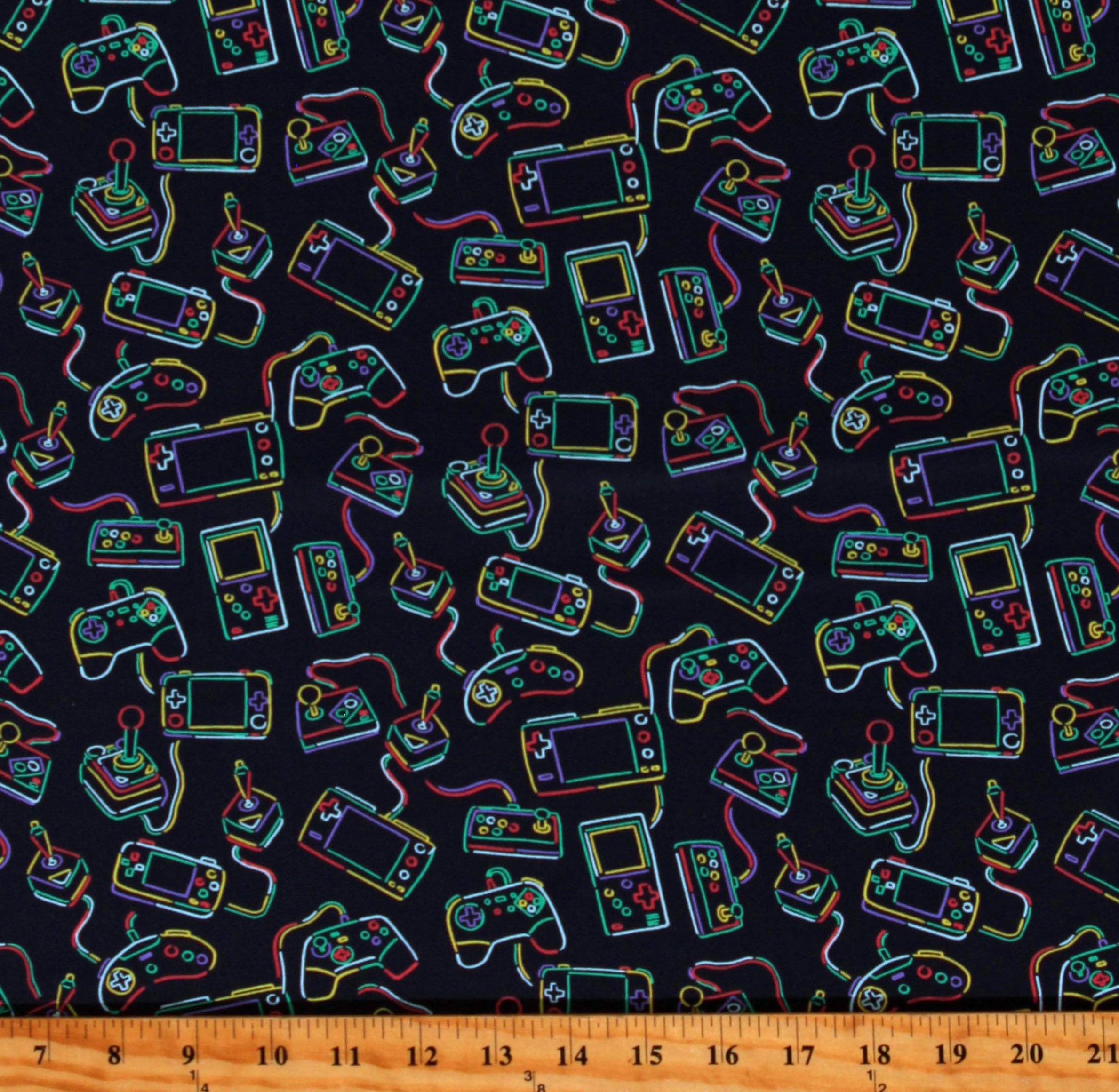 TIMELESS TREASURES Cotton Gaming Equipment Video Games Kids Children Controllers Remotes Consoles Accessories Navy Cotton Fabric Print by The Yard (