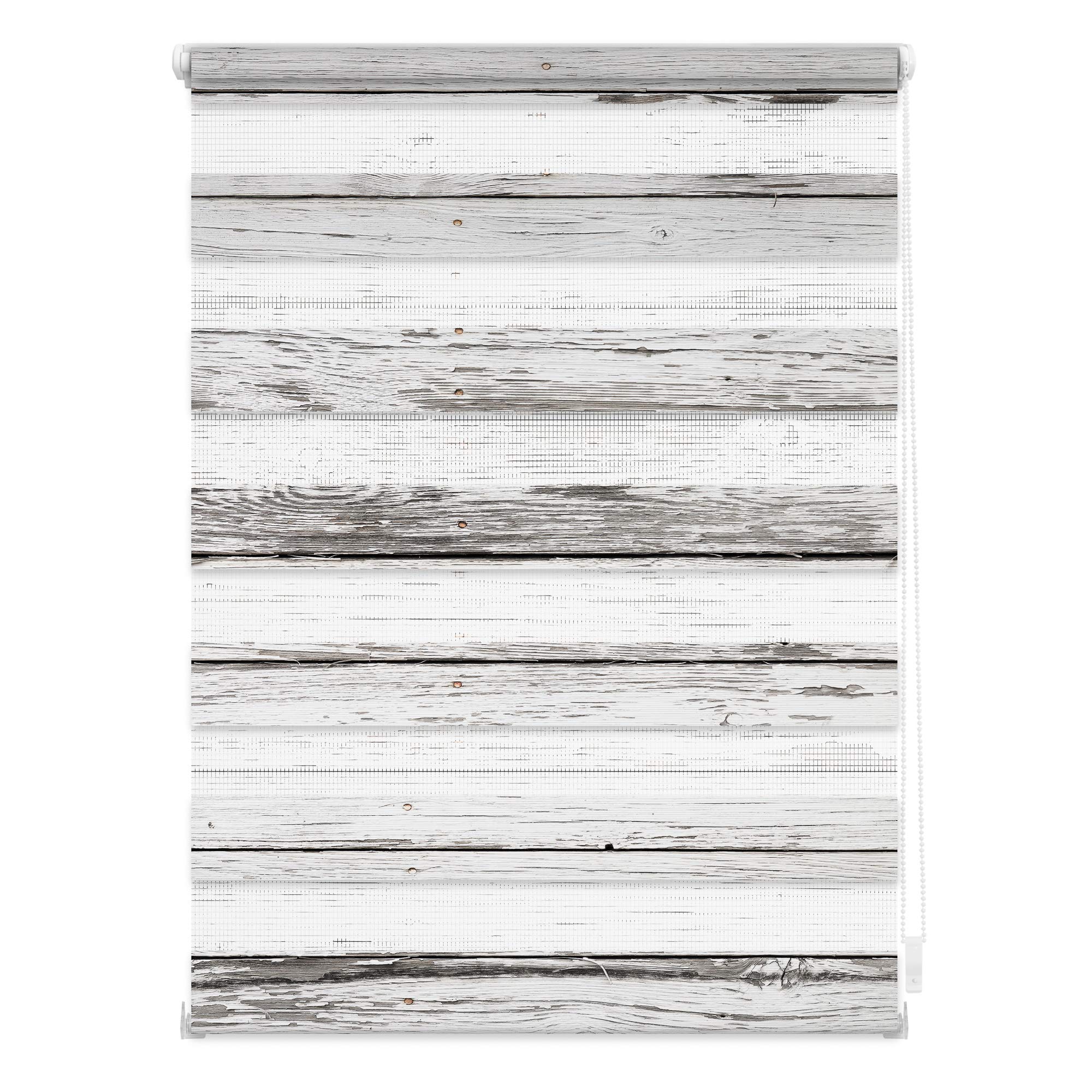 Lichtblick Doppelrollo Klemmfix ohne Bohren – Motiv Bretter-Vintage, 60 cm × 150 cm, Made in Germany, Weiß/Grau