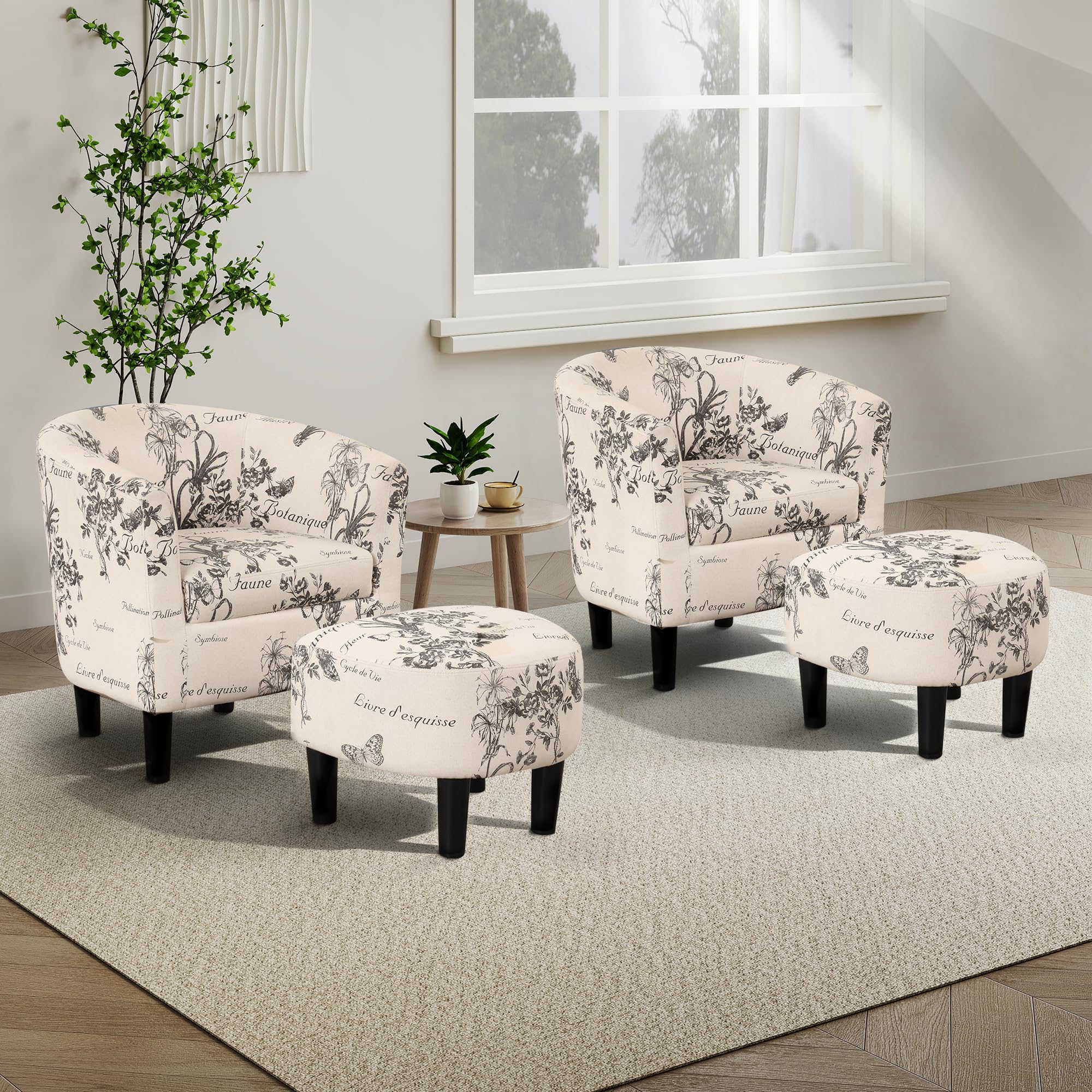 EBELLO Relaxsessel Sessel Wohnzimmer Sessel mit Hocker Ohrensessel Loungesessel Akzent-Sessel mit Ottomane für kleine Räume – bequemer Lesesessel aus Stoff für Wohnzimmer Schlafzimmer