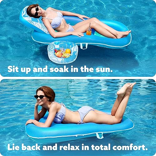 Miniatura 4 de SLOOSH Pool Floats Lounger Adult, Fabric Pool Floaties Lounge Convertible 2-in-1 Floating Water Floaty with Cup Holders Adjustable Backrest Recliner