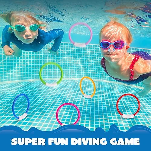 Miniatura 5 de JOYIN Anillos de buceo, juguetes de piscina, 8 piezas de anillos de piscina coloridos para niños, entrenamiento subacuático, juguete de buceo para