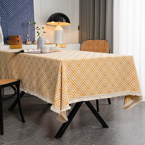 Miniatura 2 de Neelvin Manteles rectangulares de punto grueso con borlas texturizadas de algodón y lino, sin arrugas, decorativos, para cocina, comedor, 55 x 71