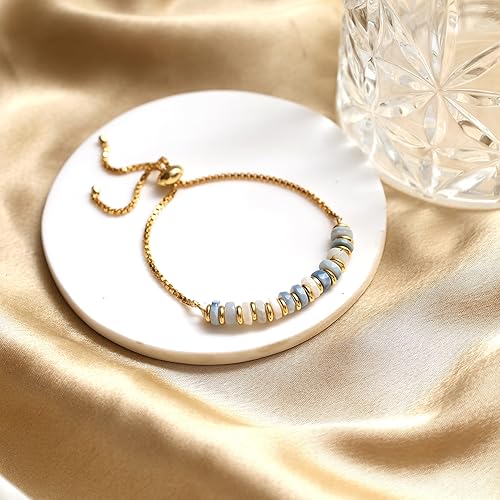 Miniatura 5 de Gempires Blue Opal Heishi Beads Slider Bracelet, Crystal Bolo Bracelet For Women with 14k Gold Plated Chain, 6-8 Inch Adjustable Length, October