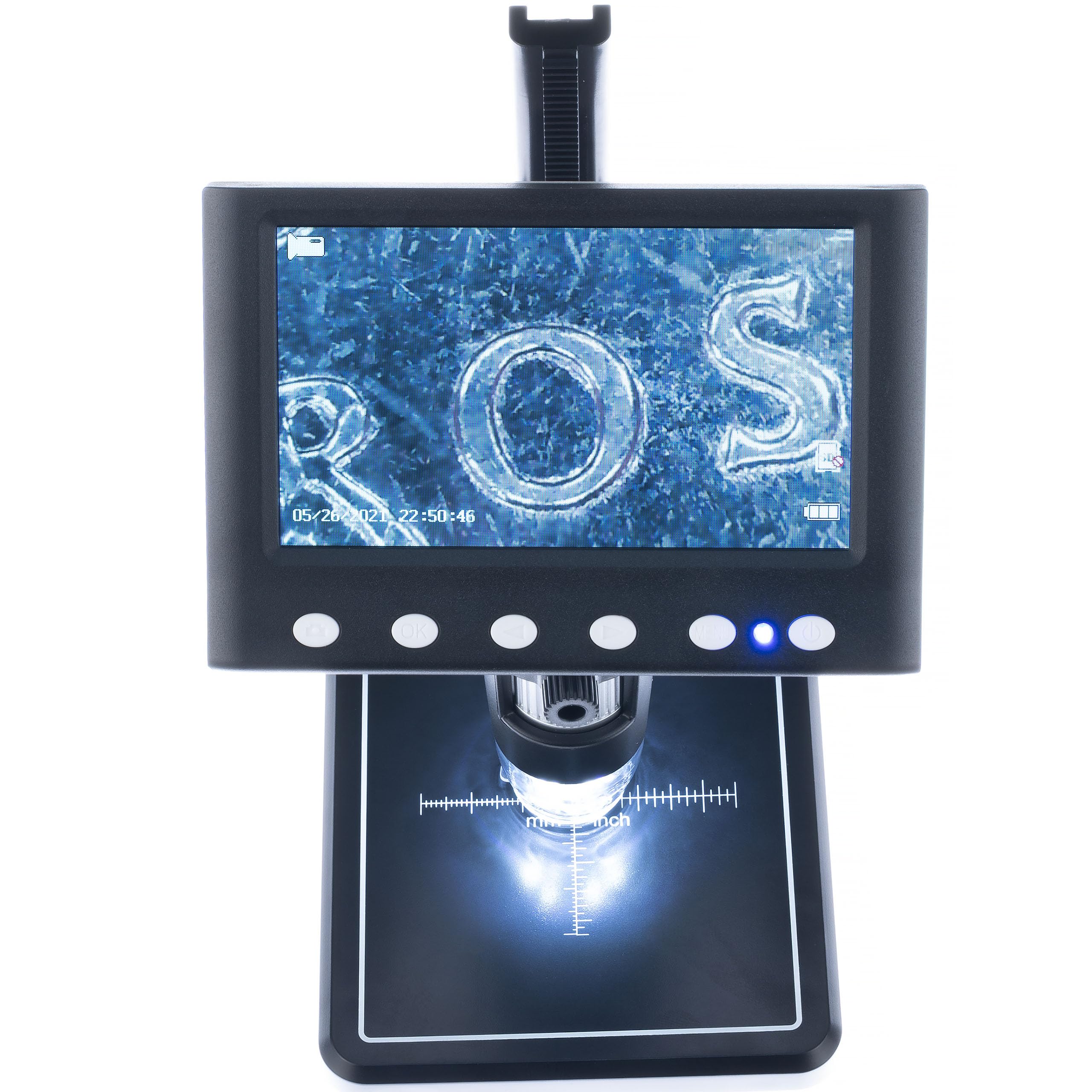 Rosfix Microscopio Digital DM7-B1 - Pantalla LCD 4.3" 50X-1000X 8 LED USB MicroSD | Para Electrónica, Joyería, Biología, Didáctica | Microscopio Portátil Profesional