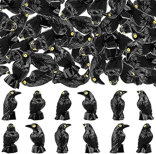 60Pcs Mini Resin Crows,Mini Black Crow Ravens Figurines for Halloween Table Decorations Tiny Little Black Crows Garden Decor and Craft Projects