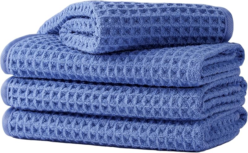 Toalhas faciais de microfibra com trama waffle MICROFI, azul-escuro, pacote com 4