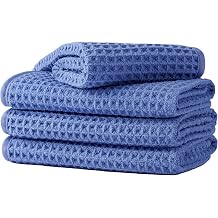 Microfiber Waffle Face Towels, 4 Pieces, Soft, Absorbent, Fast Drying, Lint Free 430 GSM Dark Blue