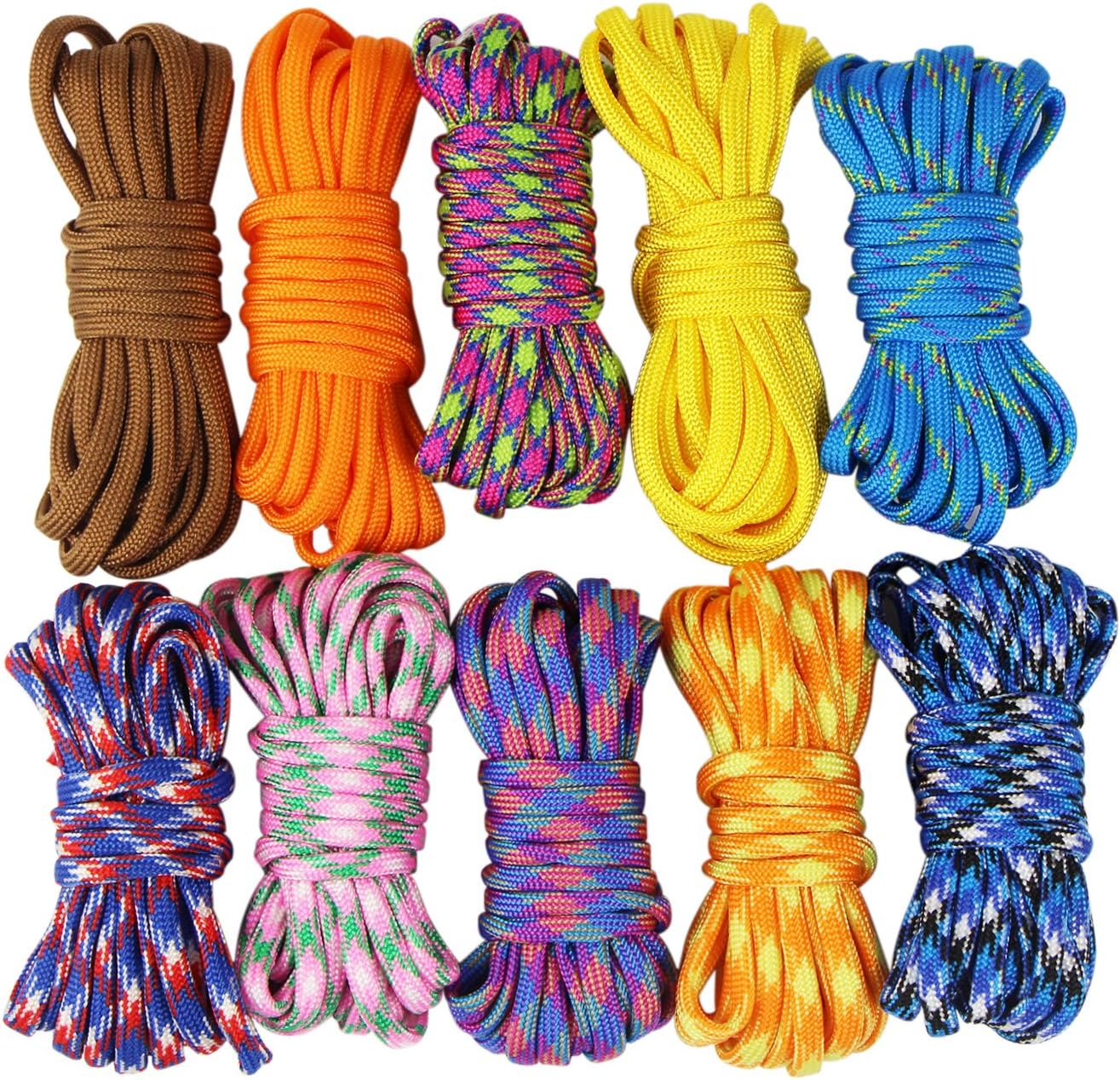 UOOOM 10 pcs Paracord Bracelet rope Parachute Cord Outdoor Survival Rope Set DIY Manual Braiding 10 Feet (Colorful x 10 pcs)