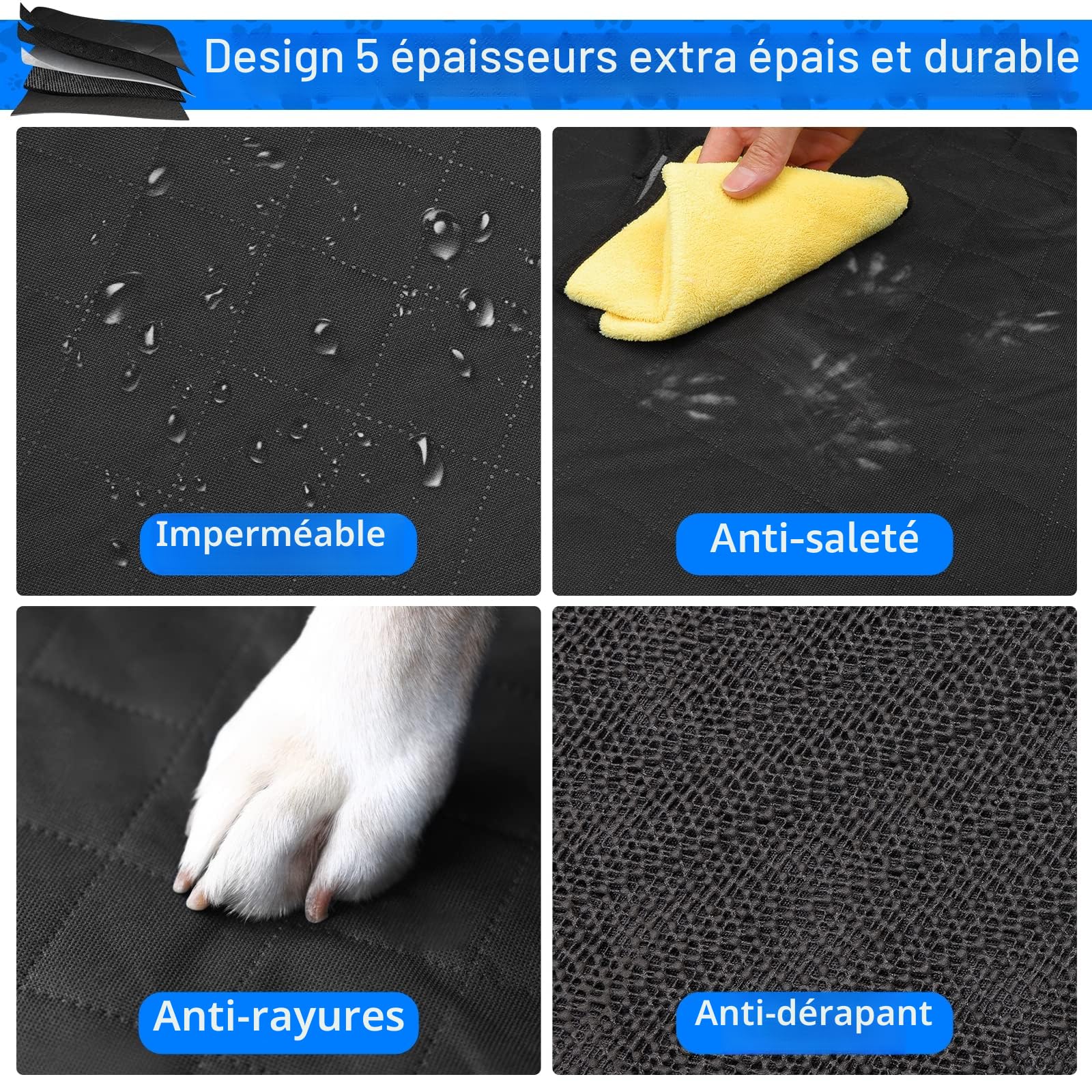 DOBIGER Housse de Coffre Imperméable pour Chien - Tapis de Protection Antidérapant 4 Couches - Ajustement pour la Plupart des SUV, Berlines et Breaks