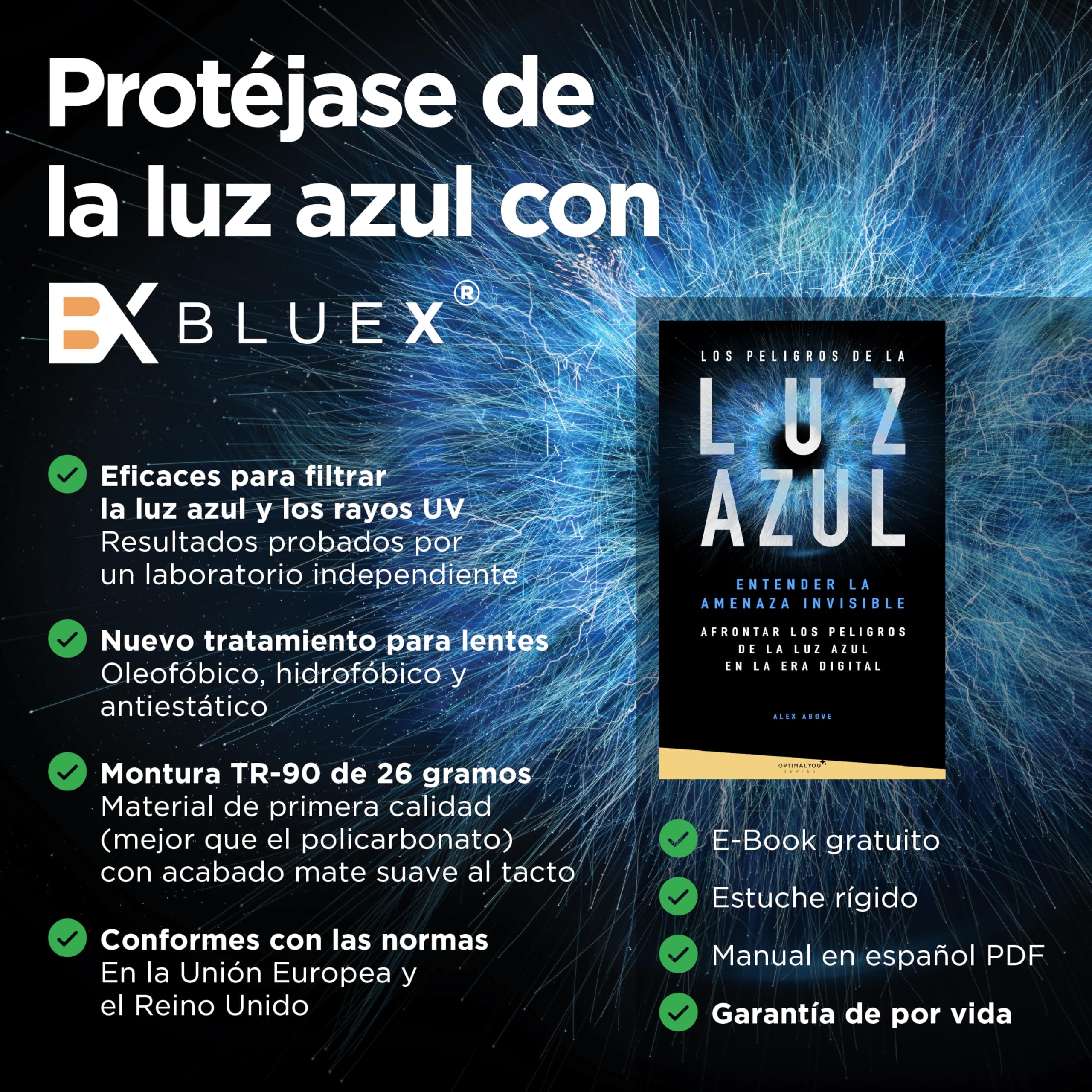 Gafas de Luz Azul para Hombre y Mujer - Filtro 100% - Gaming y Ordenador - TR90 Ultraligero - Bloquean la Luz de las Pantallas