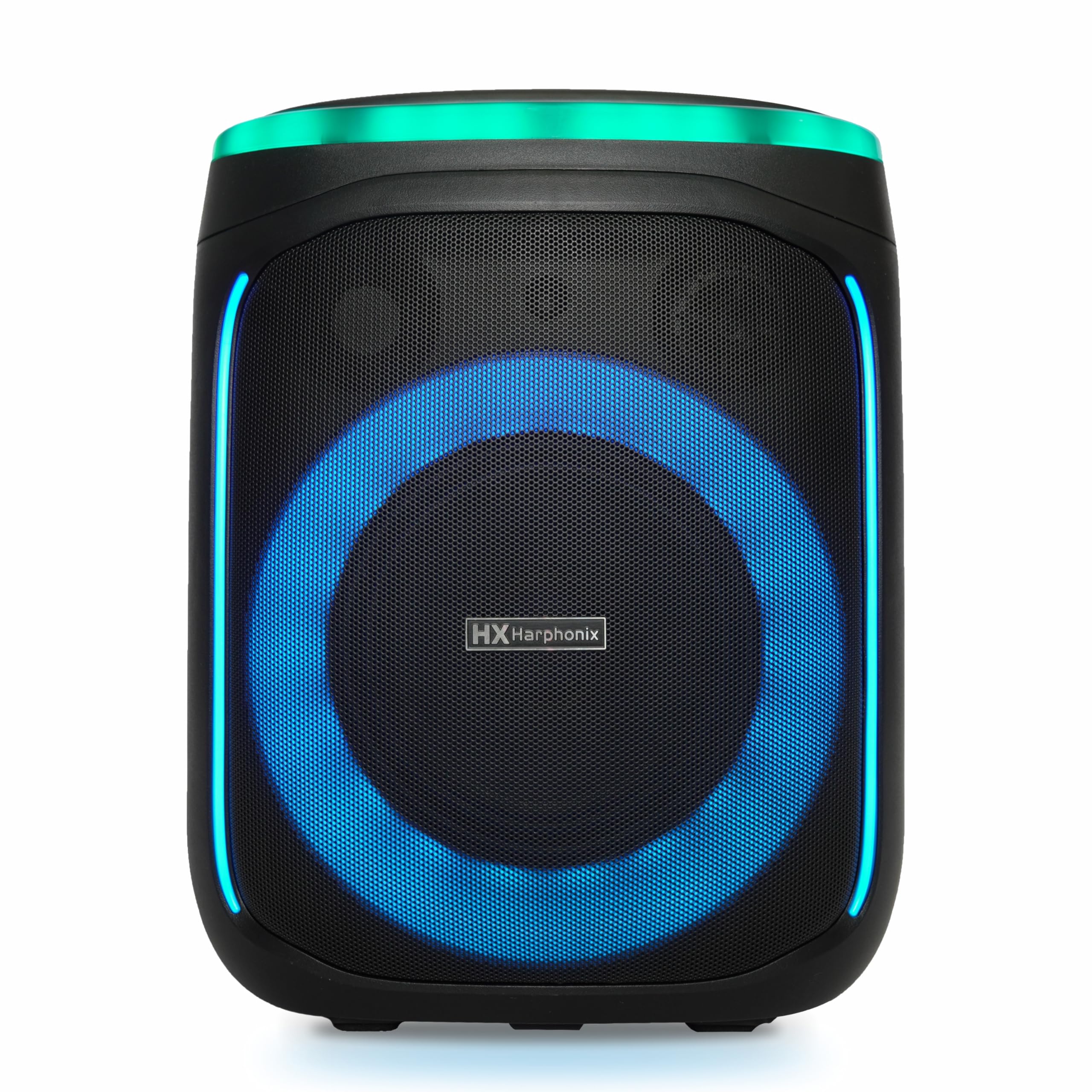 HX-306 80W Party Speaker System with Display Panel, Bluetooth,Radio FM,USB & TF Card,AUX Input,3600 mAh Li-ion Battery,2 Wireless Microphones,RGB Light (Black)