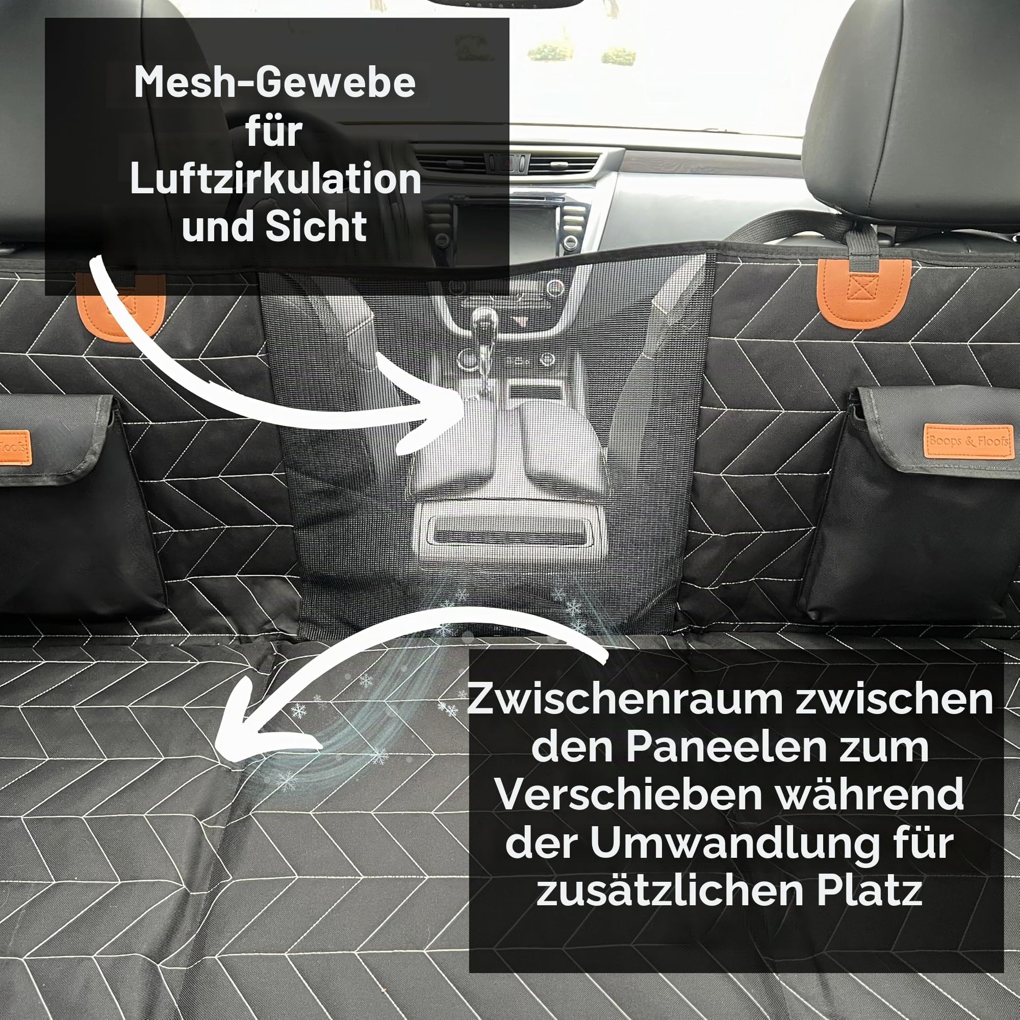 Boops & Floofs Umwandelbare Rücksitzverlängerung für Hunde, Auto, Autositz
