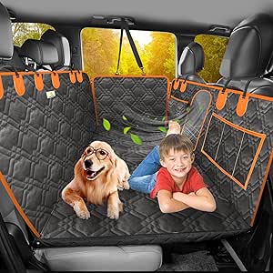 Homcolorful Dog Car Seat Cover, Holds 330lbs, Waterproof &amp; Scratch-Proof Backseat Extender for Dogs, Non-Slip Pet Seat Cover with Seat Belt for Cars, SUV &amp; Trucks