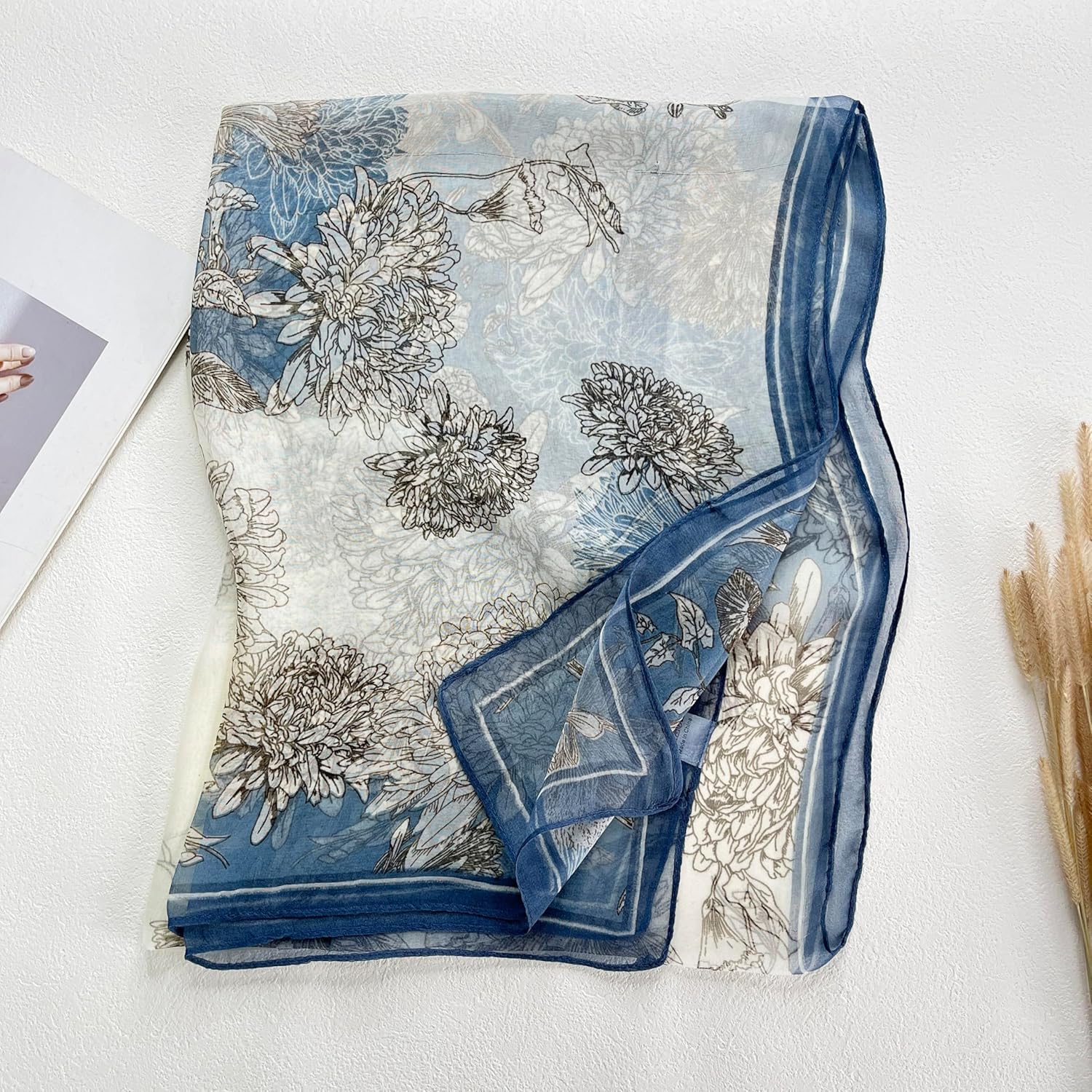 MINIDORA Lightweight Scarves for Women Elegant Floral Pattern Scarf Shawls Sunscreen Head Shawls - Image 2