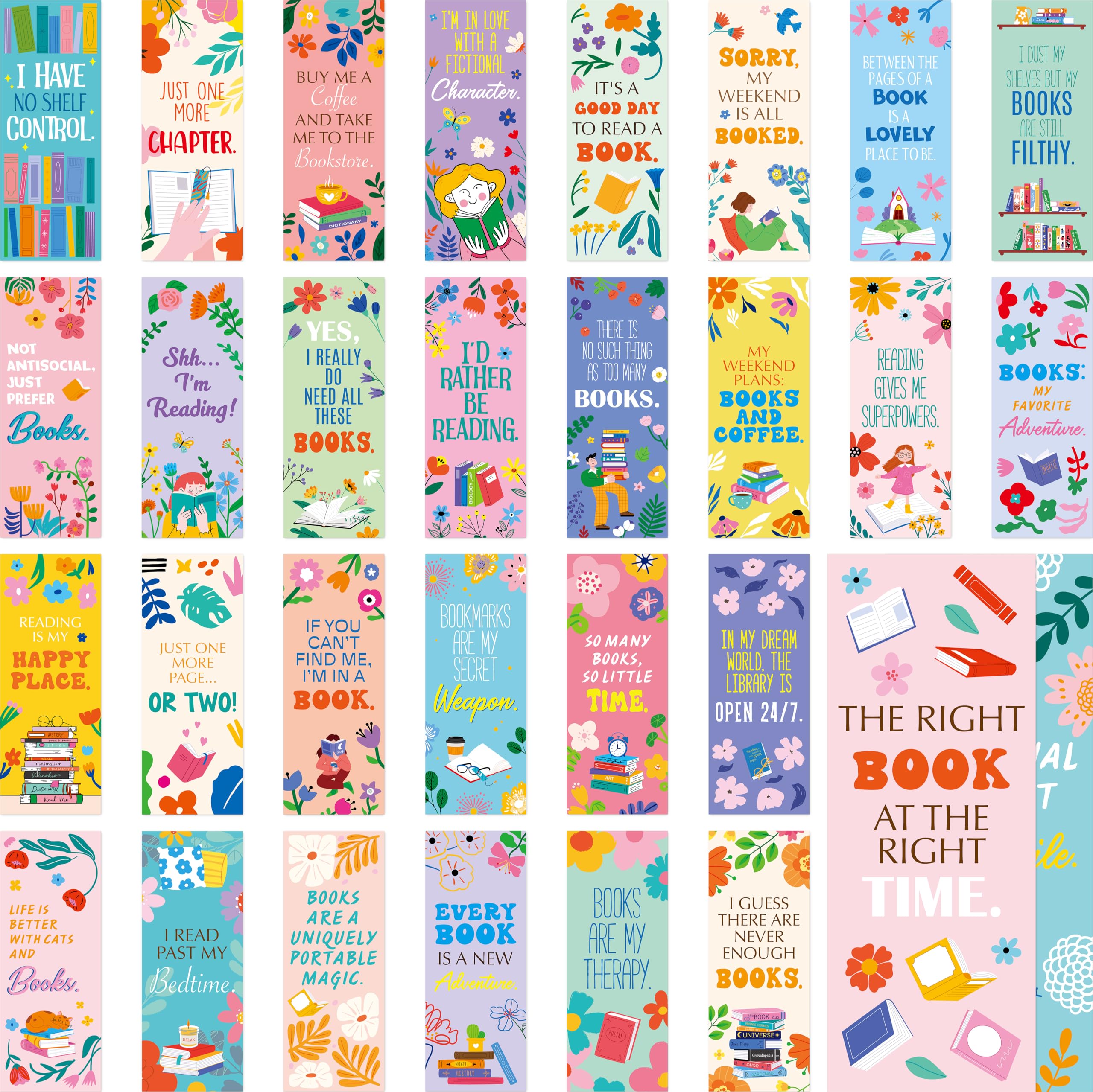 120 PCS Book Lover Bookmarks, 30 Unique Designs Double-Sided Read Accessories Page Markers Reading Bookmarks for Women, Men, Kids, Adults, Students,