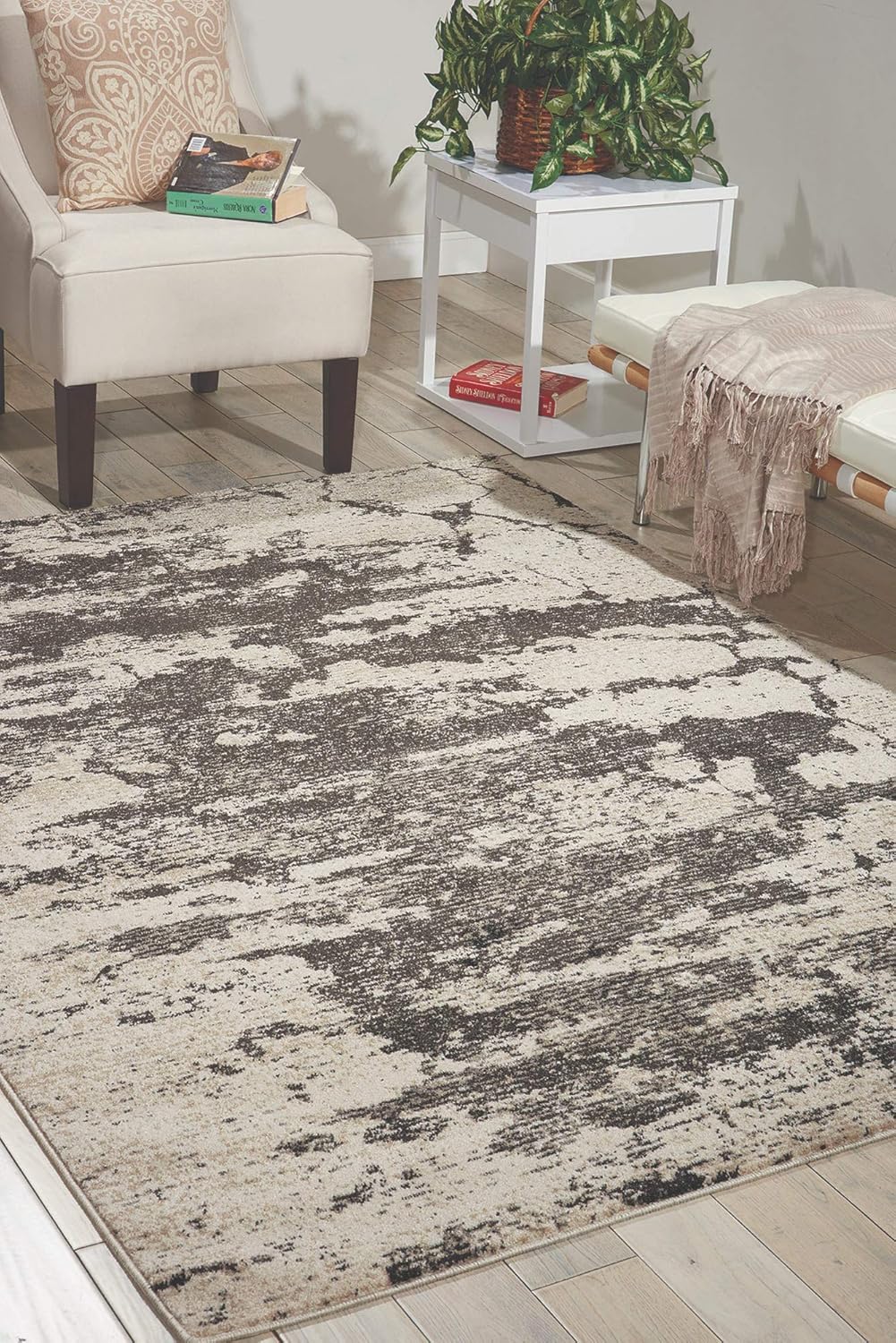 Nourison Home Maxell Ivory/Grey 7'10" x 10'6" Area Rug - Easy Clean, Non Shedding, Bed Room, Living Room, Dining Room, Kitchen (8' x 11')