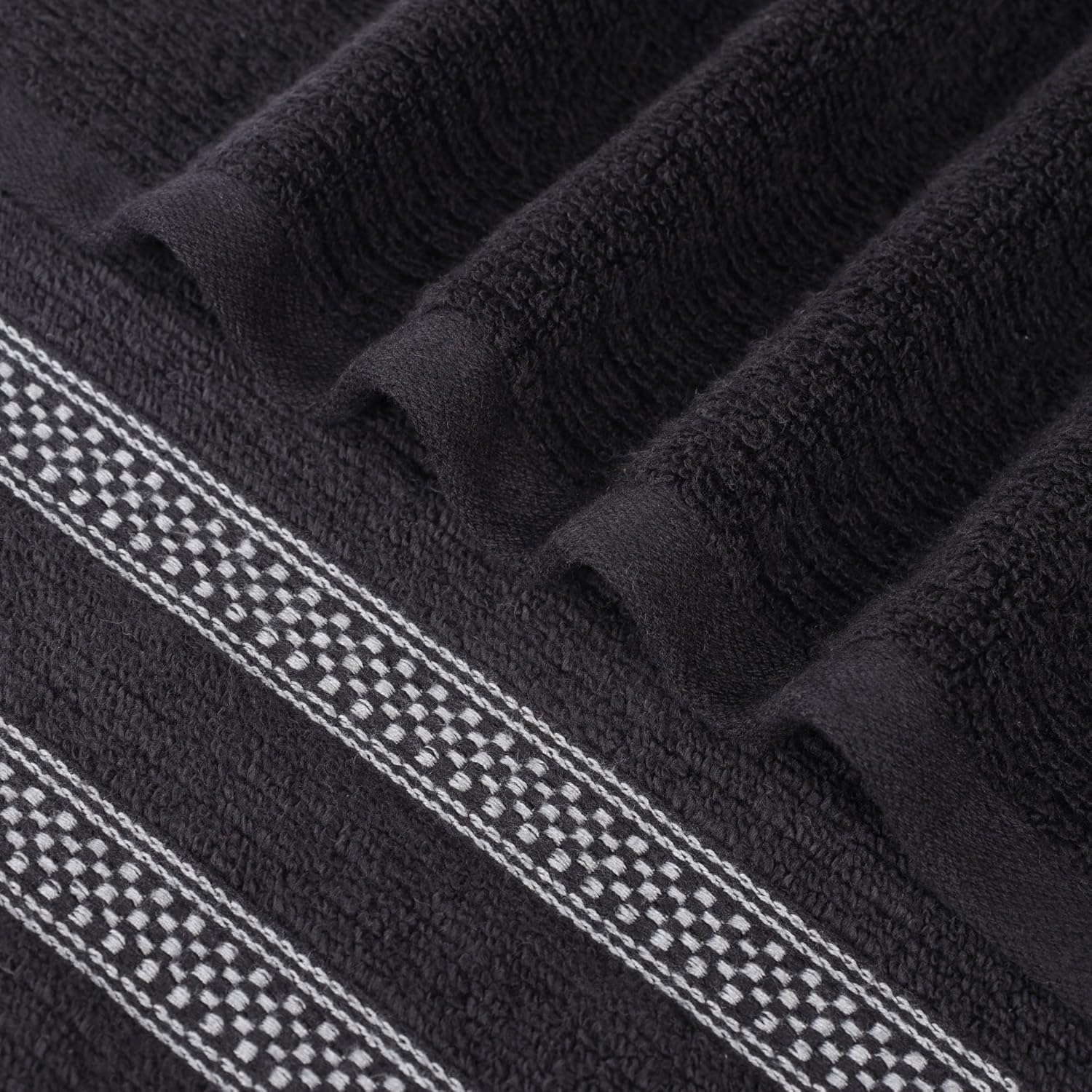 Superior Cotton Hand Towel Set, Zero Twist, Ribbed Geometric, Small Towels, Plush Soft Absorbent Bathroom Basics, Home Essentials, Spa, Salon, Hotel, Kitchen, Luxury Quick Dry, Set of 6, Black