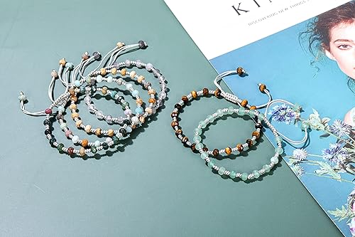 Vista 6 de Jovivi Pulsera de cuentas de cristal de hecho, pulsera elástica ajustable de piedra natural trenzada hecha a mano, joyería energética para mujer