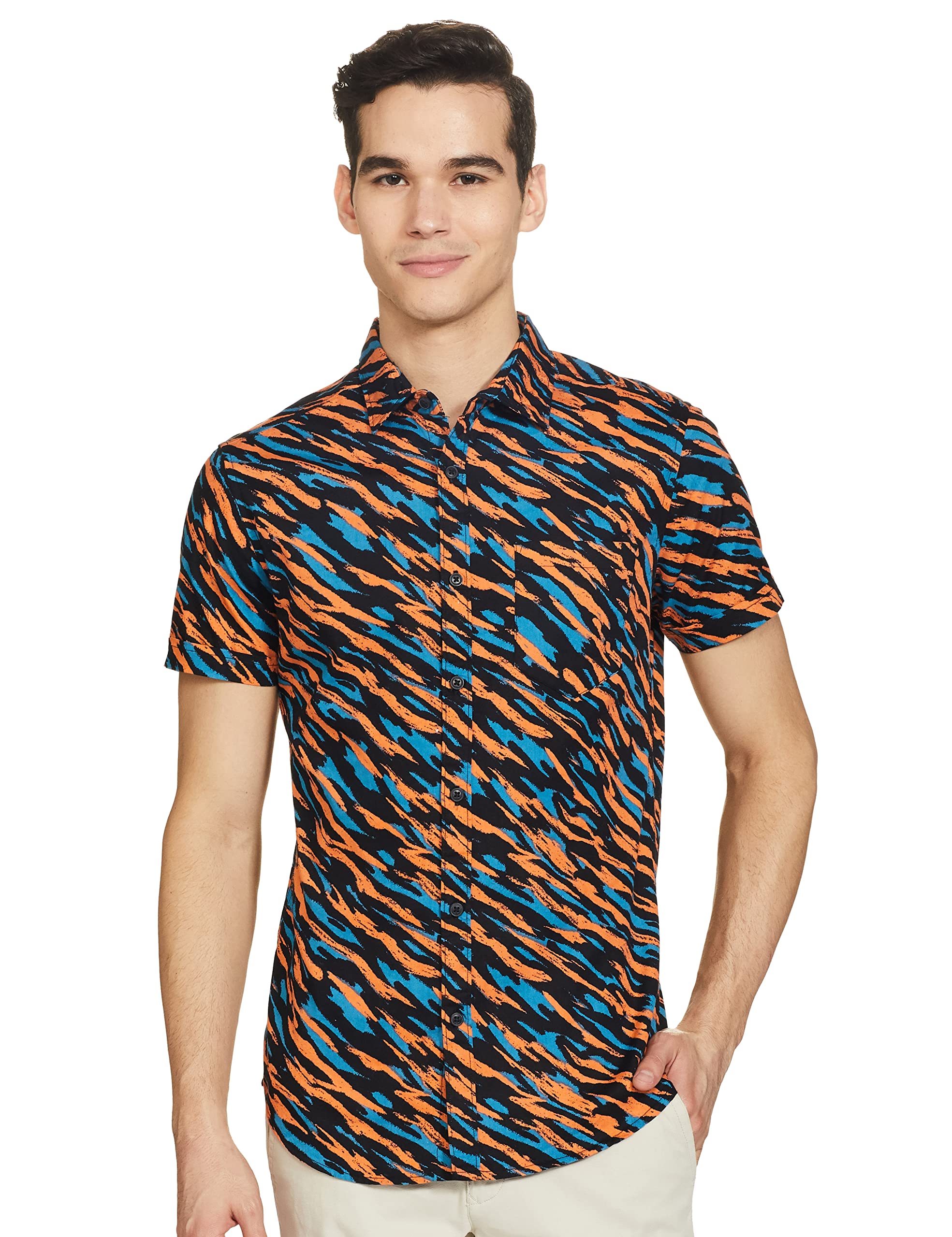 Men Cotton Slim Fit Printed Half Sleeve Shirt