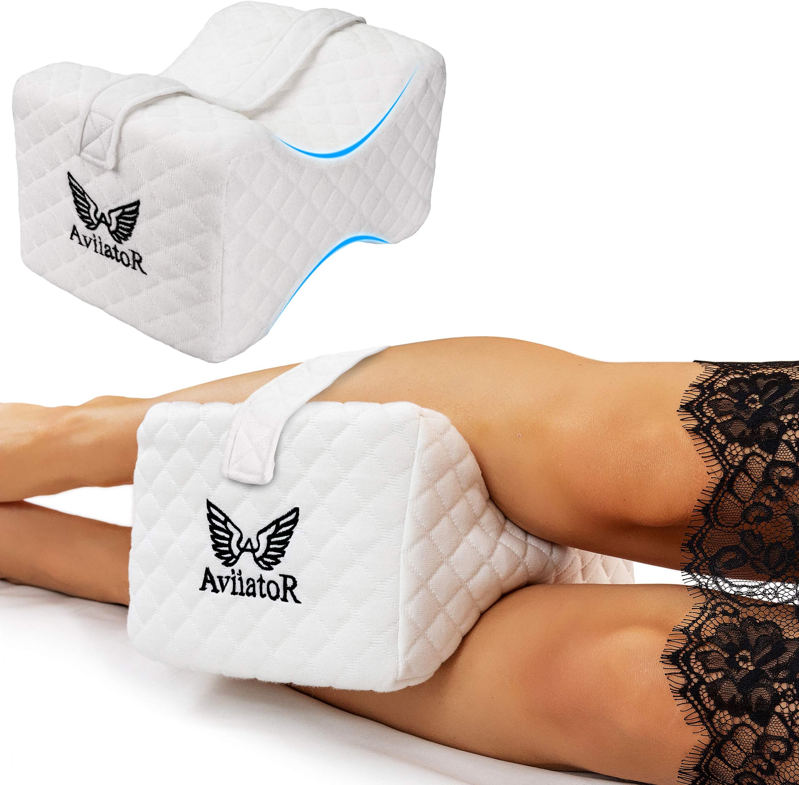 AviiatoR® Orthopedic Knee Pillow Memory Foam For Side Sleeping, Support for Lower Leg, Pregnancy, Sciatica, Back, and Hip Pain Relief - Wedge Contour Leg Pillow with Washable Cover