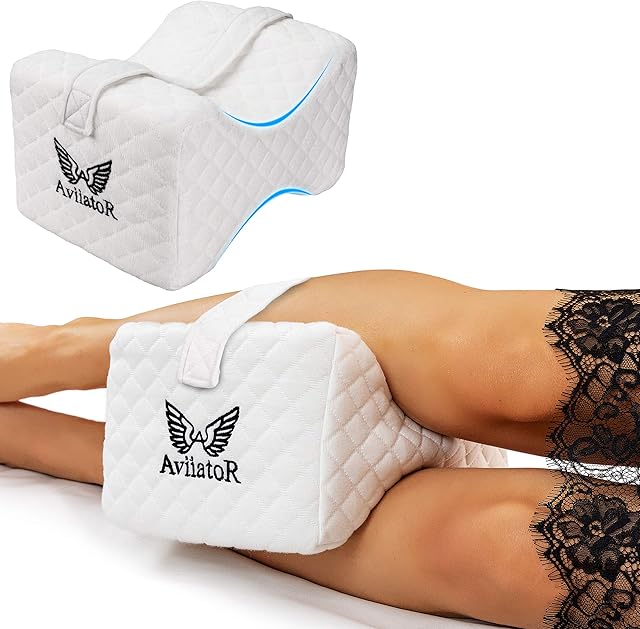 AviiatoR® Orthopedic Knee Pillow Memory Foam For Side Sleeping, Support for Lower Leg, Pregnancy, Sciatica, Back, and Hip Pain Relief - Wedge Contour Leg Pillow with Washable Cover