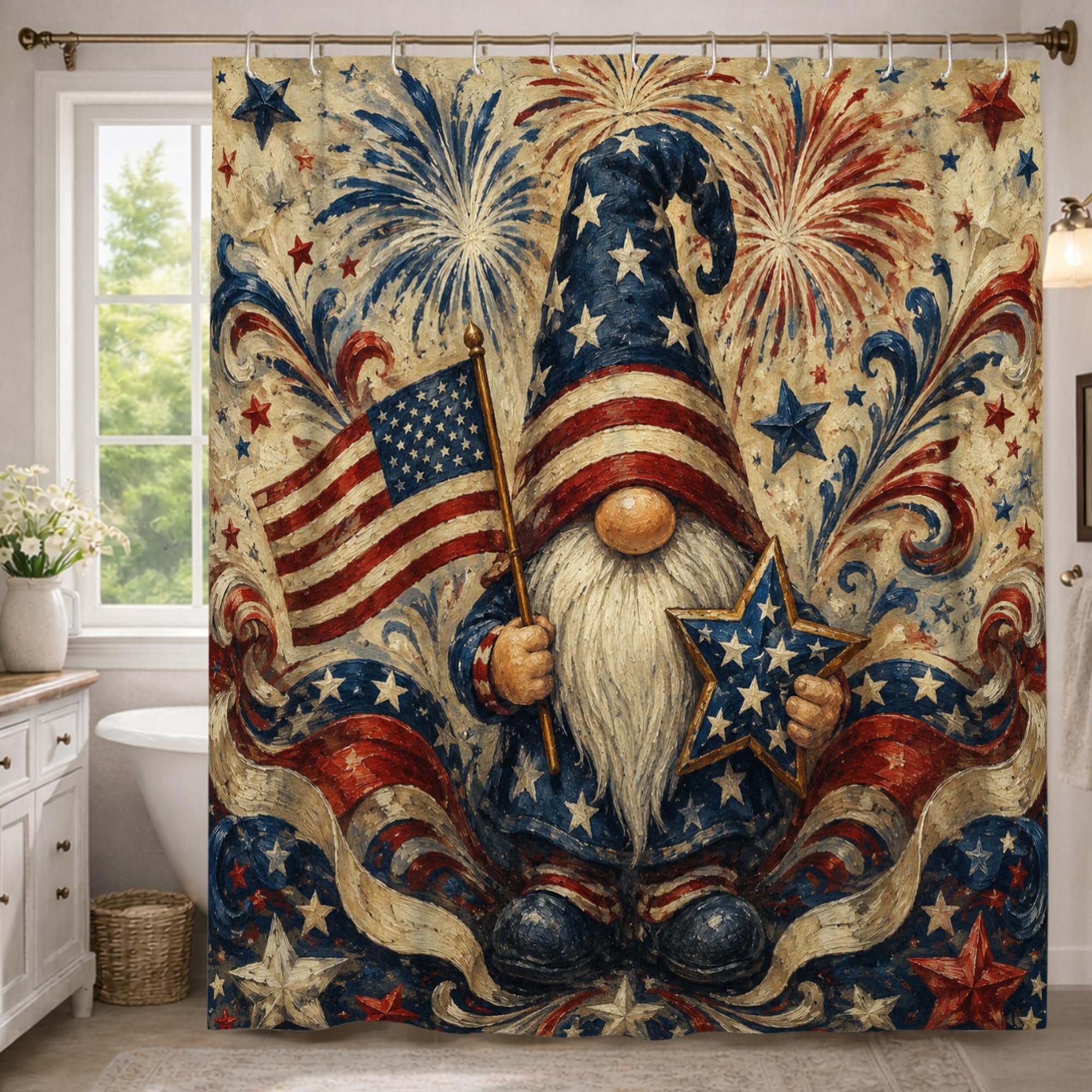 Rideau de douche extra long motif drapeau festif rouge lavable en machine 183x243cm