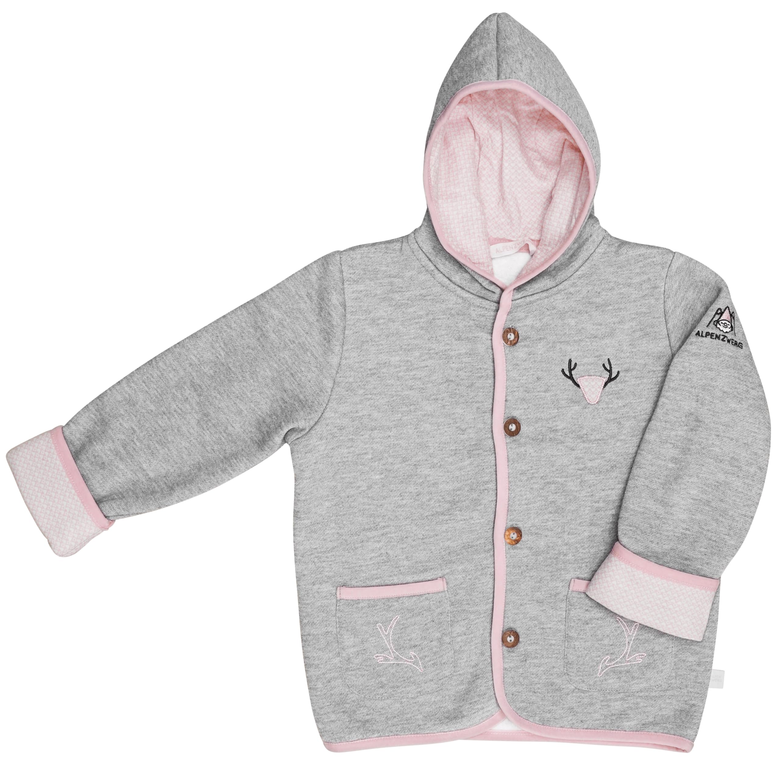 Hoamatkult Kinder Trachtenjacke Alpenzwerg – Kuschelige Kapuzenjacke mit Stickerei & trachtigen Details – Jungen & Mädchen Jacke aus Baumwollmix, modern & traditionell