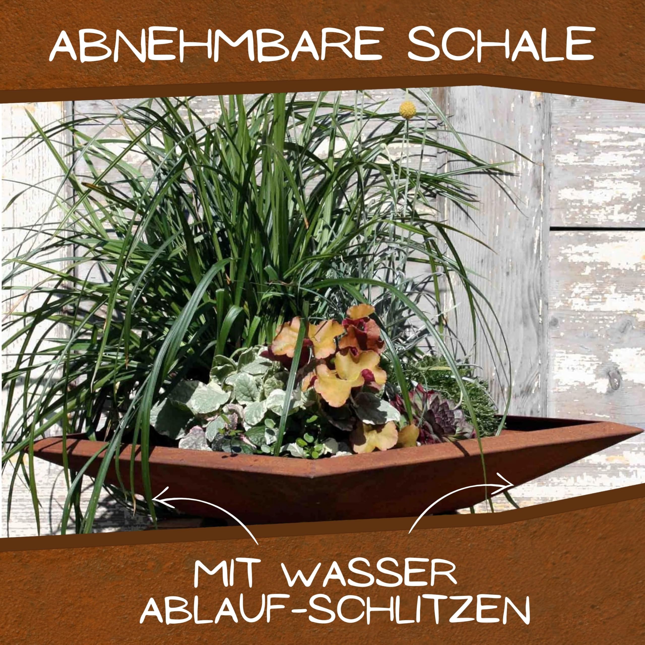 Rostikal Edelrost Gartendeko Säule 1,15 m Familien Spruch mit Dekoschale Rost Wohndeko (Schale 50 x 50 cm)