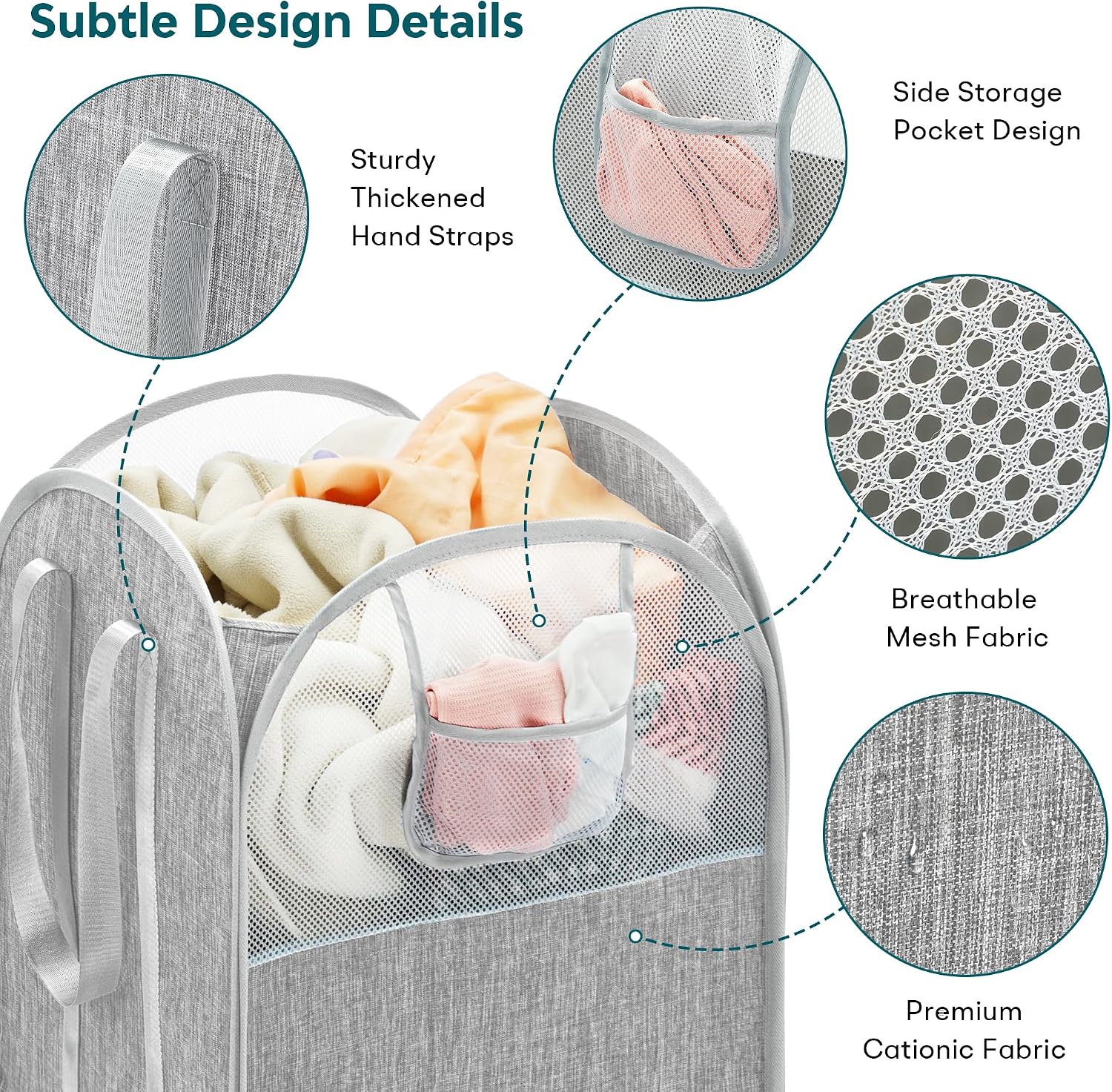100L Large Collapsible Laundry Baskets, Tear-resistant Hampers for Laundry | Lightweight, Side Pocket, Easy to Carry, Tear-resistant Fabric, Space-saving, for Laundry, Bedroom, Dorm, Home Storage,Travel