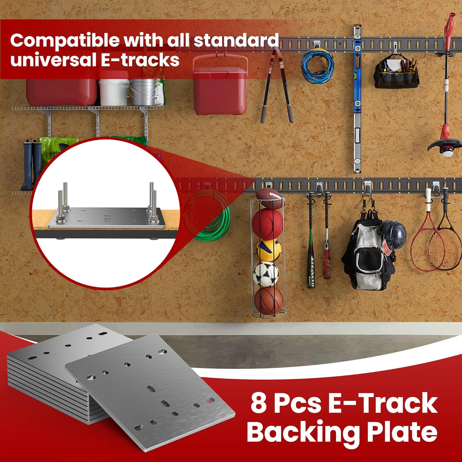 8 Pcs E Track Plate | E-Track Backing Plate Installation Kit | Heavy Duty E-Track Rail Accessories with Bolts, Nuts and Washers | Suitable for Trucks, Trailers, Wooden Floors