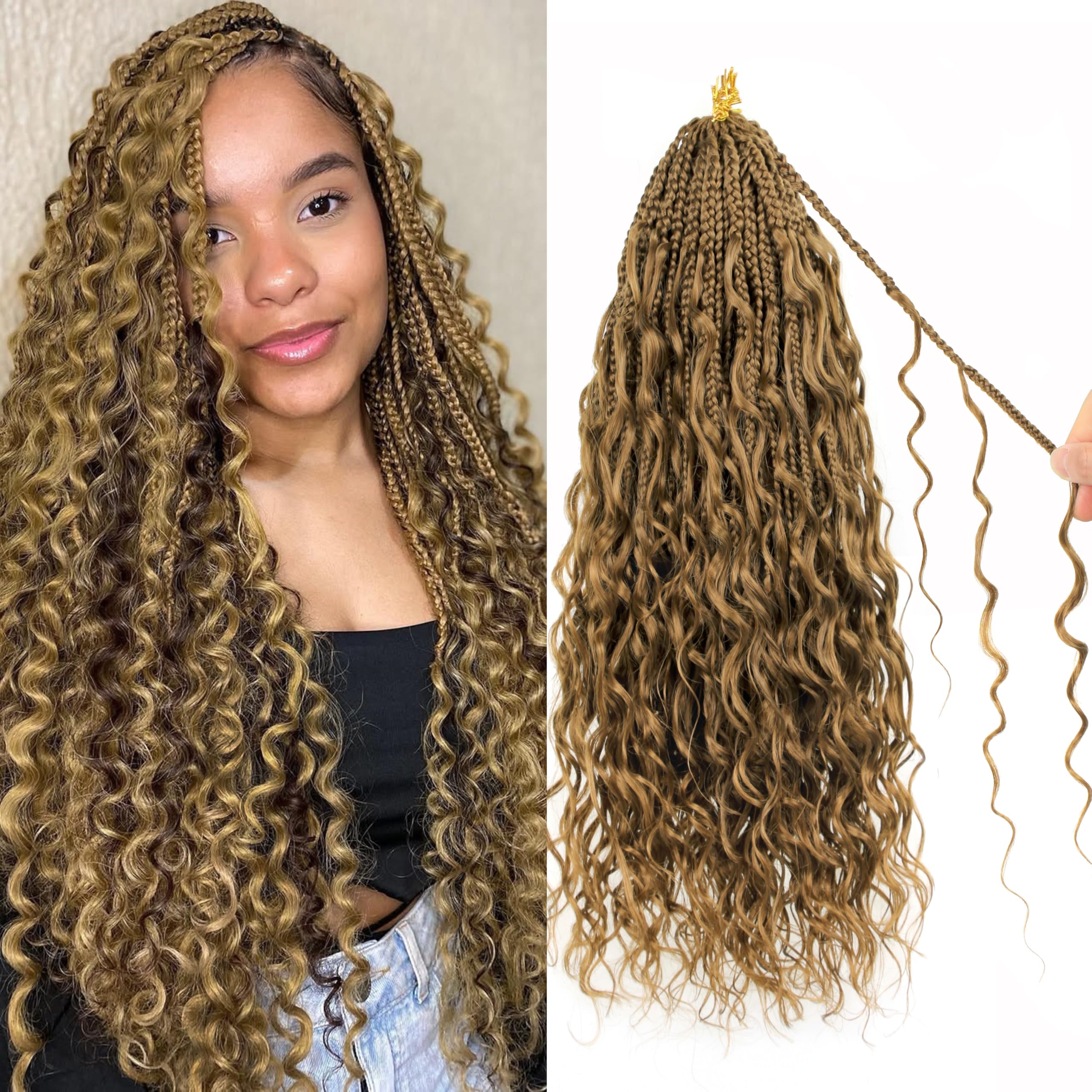 Boho Box Braids Crochet Hair with Soft Curls, Protein Fiber, 8 Packs