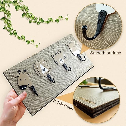 Miniatura 7 de Lion Safari - Ganchos de pared de madera para niños, para colgar decoración de dormitorio de bebé, baño (león)