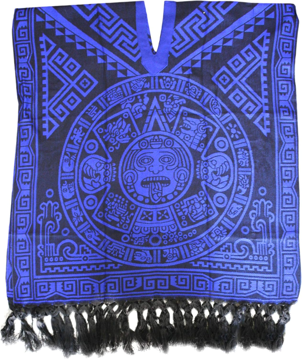 Del Mex Hand Woven Mexican Shawl Poncho Gaban Aztec Calendar