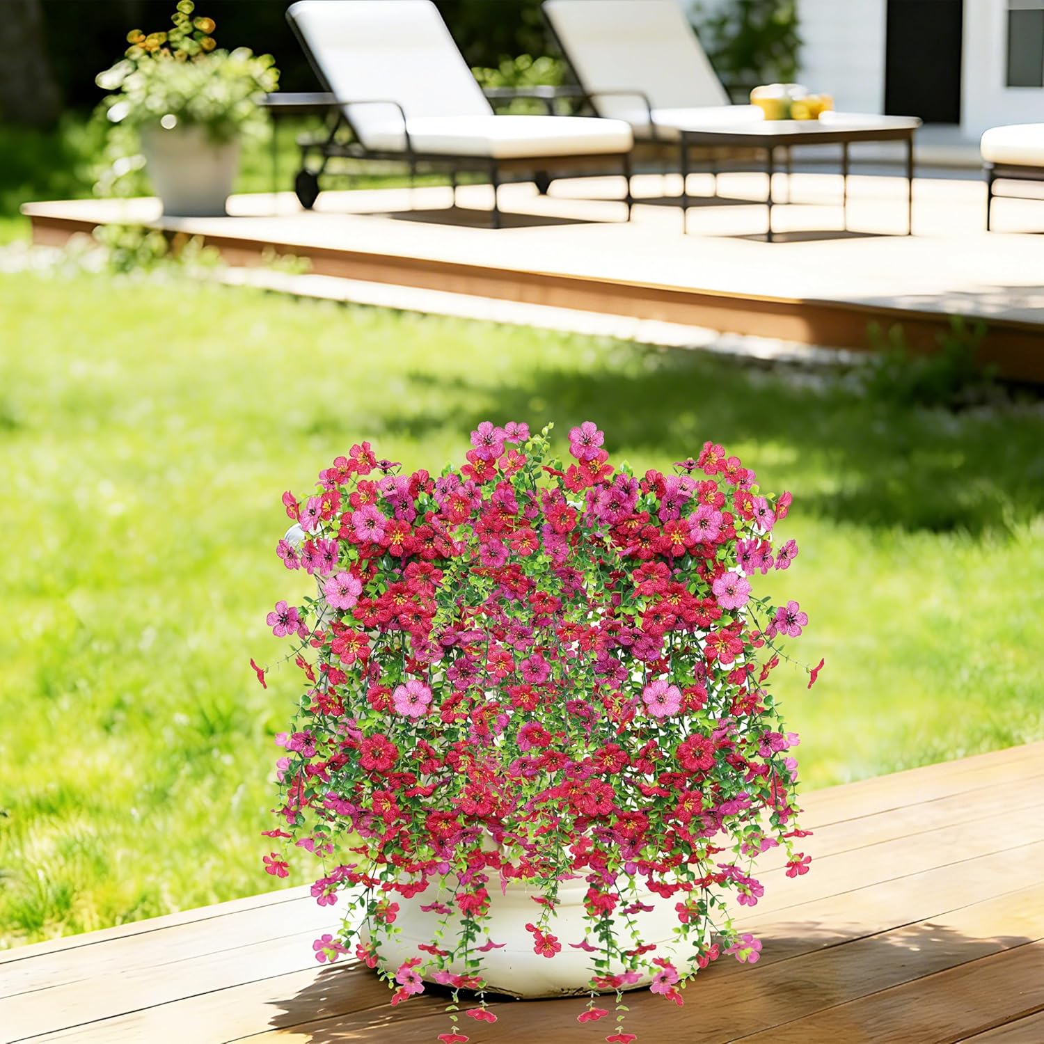 Senjie Artificial Hanging Flowers for Outdoor Spring Decor, 2 pcs UV Resistant Fake Silk Faux Flowers Plants for Outside Porch Patio Balcony Planters