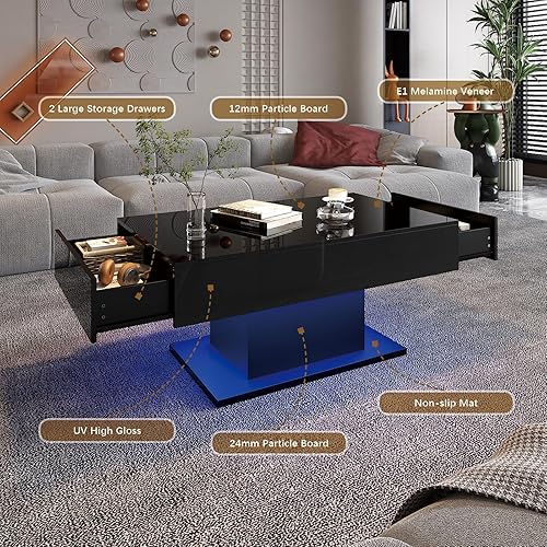 Miniatura 40 de Mesa de centro LED para sala de estar, mesa de centro rectangular, mesas de centro modernas de madera de alto brillo con luces LED de 16 colores